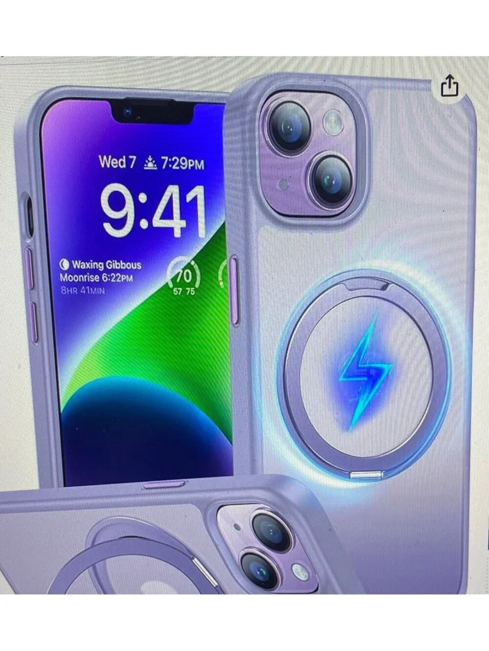 Torras 360 Degree Rotatable Magnetic Phone Grip Case for iPhone 13/14 Purple
